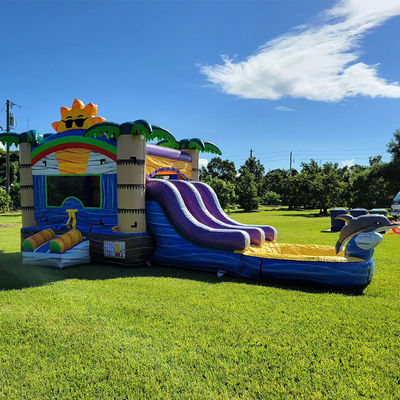 Unisex 27FT Castillo solar de PVC comercial con castillo inflable deslizante y piscina de doble carril