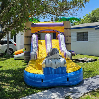 Unisex 27FT Castillo solar de PVC comercial con castillo inflable deslizante y piscina de doble carril