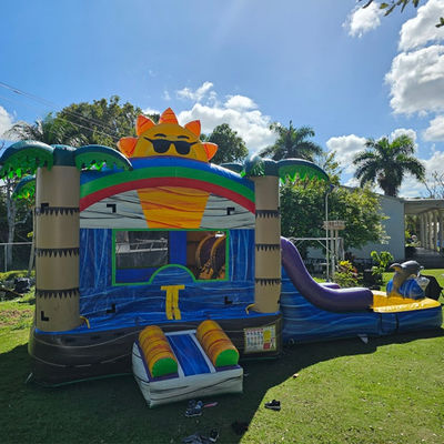 Unisex 27FT Castillo solar de PVC comercial con castillo inflable deslizante y piscina de doble carril