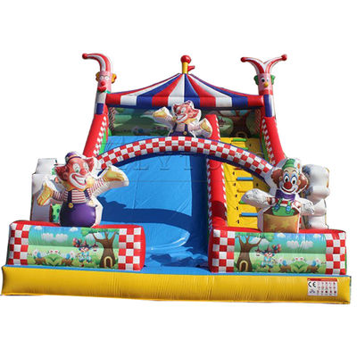 Deslizamiento seco inflable comercial con logotipo personalizado Carnaval Circo Clown Jump Slide