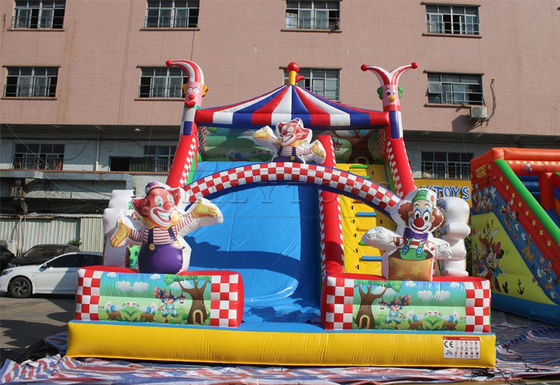 Deslizamiento seco inflable comercial con logotipo personalizado Carnaval Circo Clown Jump Slide