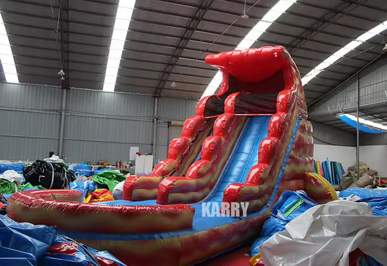 Colorido tobogán de agua comercial inflable y piscina para la diversión del parque acuático
