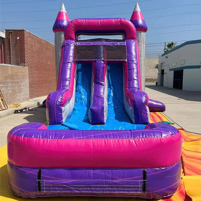Acceptable Casa de salto inflable comercial púrpura con piscina de toboganes