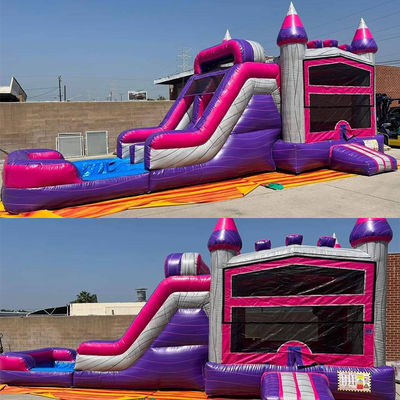 Acceptable Casa de salto inflable comercial púrpura con piscina de toboganes