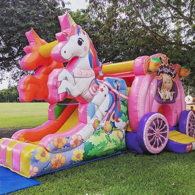 Vía de envío Sea Air Express Rainbow Unicorn Inflable Bouncy Bouncer con deslizador