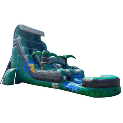 OEM aceptable tobogán acuático comercial verde gran palma árbol de agua inflable tobogán con piscina