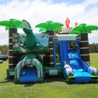Jurassic Dinosaurs Park Inflable Joy Bounce House con tobogán y piscina desmontable de PVC