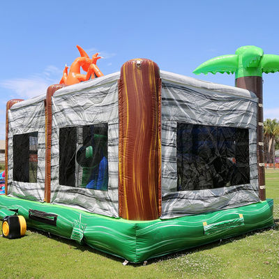 Jurassic Dinosaurs Park Inflable Joy Bounce House con tobogán y piscina desmontable de PVC