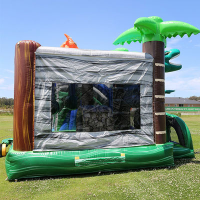Jurassic Dinosaurs Park Inflable Joy Bounce House con tobogán y piscina desmontable de PVC