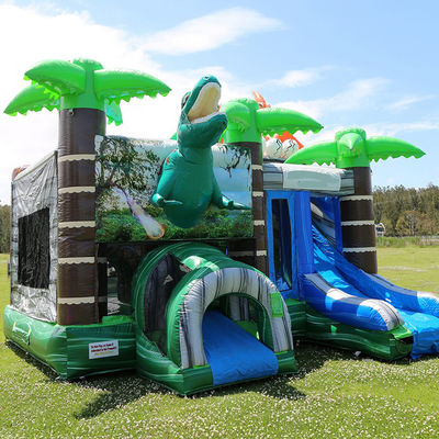 Jurassic Dinosaurs Park Inflable Joy Bounce House con tobogán y piscina desmontable de PVC