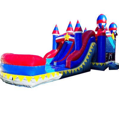 Eventos de Fiestas Comercial PVC Rocket Rojo Inflable Casa de rebote con piscina de toboganes