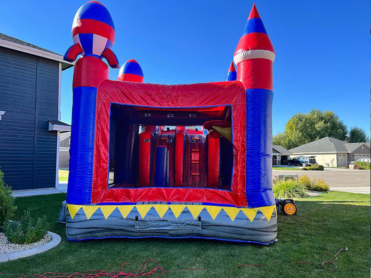 Eventos de Fiestas Comercial PVC Rocket Rojo Inflable Casa de rebote con piscina de toboganes