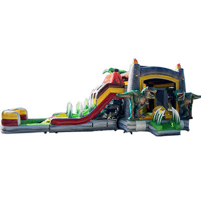 Dinosaurios del Jurásico Comercial PVC Inflable Casa de rebote con deslizamiento con soplador