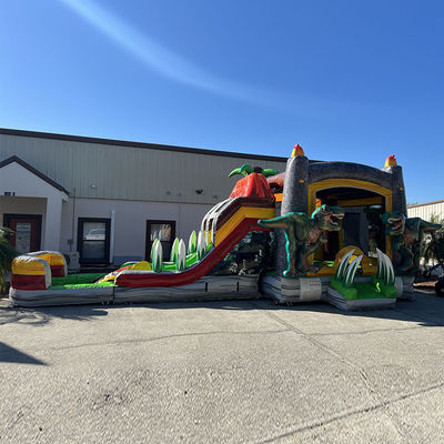 Dinosaurios del Jurásico Comercial PVC Inflable Casa de rebote con deslizamiento con soplador