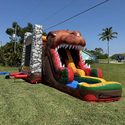 Alquiler de fiestas Es necesario personalizar Acceptado Jurassic Dinosaur Tema Comercial PVC Inflable Casa de rebote con tobogán