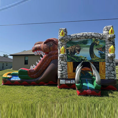 Alquiler de fiestas Es necesario personalizar Acceptado Jurassic Dinosaur Tema Comercial PVC Inflable Casa de rebote con tobogán