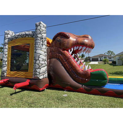 Alquiler de fiestas Es necesario personalizar Acceptado Jurassic Dinosaur Tema Comercial PVC Inflable Casa de rebote con tobogán