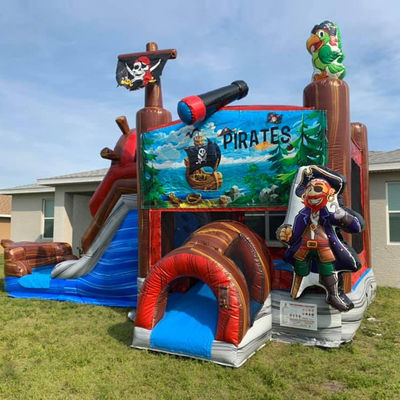 27 pies de tamaño para adultos barco pirata casa de rebote inflable con tobogán y combinación de tobogán acuático