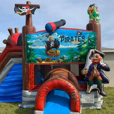 27 pies de tamaño para adultos barco pirata casa de rebote inflable con tobogán y combinación de tobogán acuático