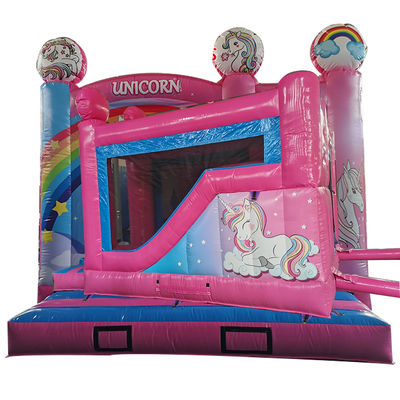 Juguetes inflables para niños Fiesta del castillo saltando tema de unicornio del arco iris con tobogán seco
