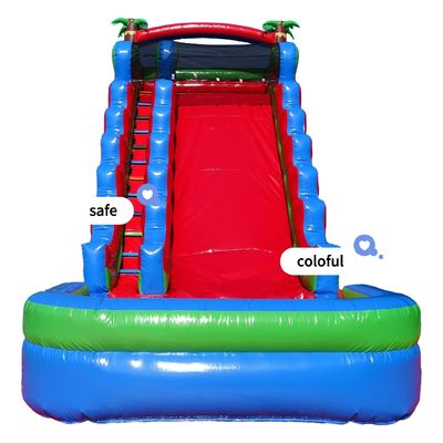 Entretenimiento familiar garantizado patio trasero tobogán de agua inflable con piscina de agua y tobogán ancho