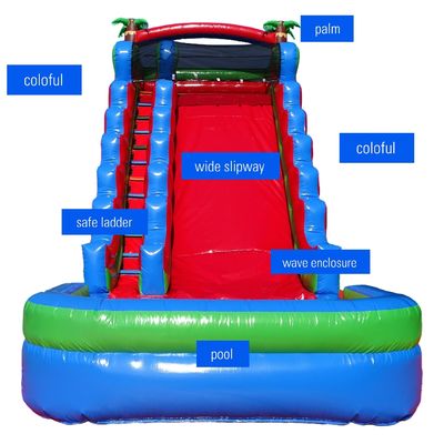 Entretenimiento familiar garantizado patio trasero tobogán de agua inflable con piscina de agua y tobogán ancho