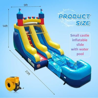 Piscina de agua estilo castillo inflable rebotante lujoso tobogán de agua largo para niños y adultos