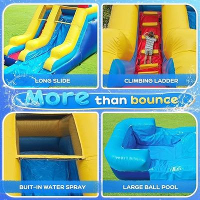 Piscina de agua estilo castillo inflable rebotante lujoso tobogán de agua largo para niños y adultos