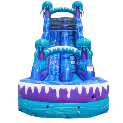Grado comercial 36ft tobogán de agua inflable con piscina de agua patrón de medusa oceánica