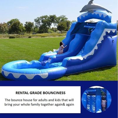 Balena Gris Inflables tobogán de agua con piscina de agua del Océano Azul y soplador incluido