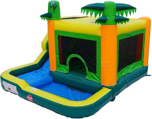 Casa de rebote de agua de PVC tropical inflable Piscina tobogán de agua Capacidad máxima 100-500 kg