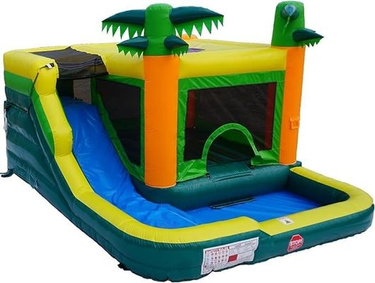 Casa de rebote de agua de PVC tropical inflable Piscina tobogán de agua Capacidad máxima 100-500 kg