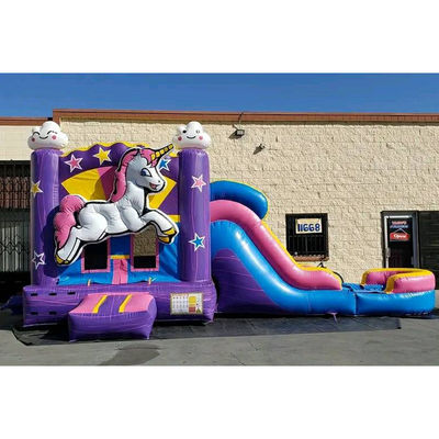 Unisex PORTABLE 3D Rainbow Unicorn Casa de rebote inflable con tobogán y tobogán de agua