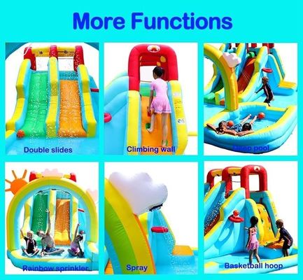 Cortina de agua del arco iris y escalada en roca agua inflable doble toboganes juego de parque para niños