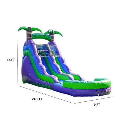 Deslizamiento de agua inflable de 25 pies con piscina de agua y patrón de palmeras Casa de rebote grande