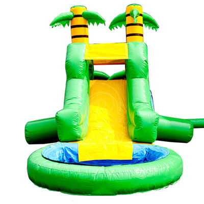 Deslizamiento de agua inflable de 25 pies con piscina de agua y patrón de palmeras Casa de rebote grande