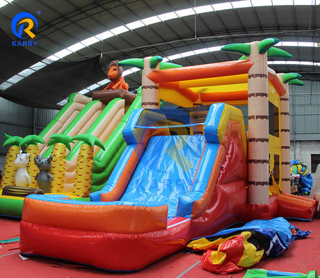 Combinación de toboganes de castillo inflable comercial personalizado con piscina y casa de rebote