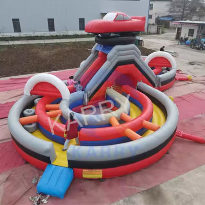 Pista de obstáculos inflable competitiva por equipo con tramos de deslizamiento y reparación incluidos