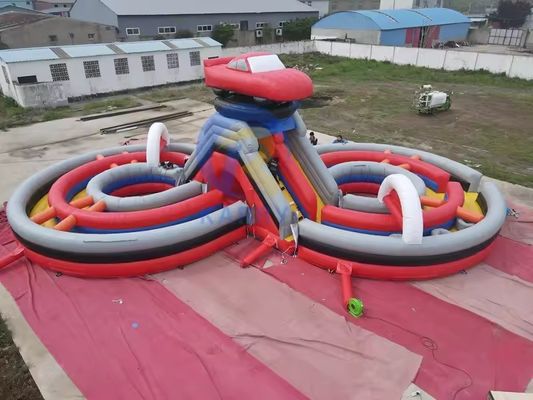 Pista de obstáculos inflable competitiva por equipo con tramos de deslizamiento y reparación incluidos
