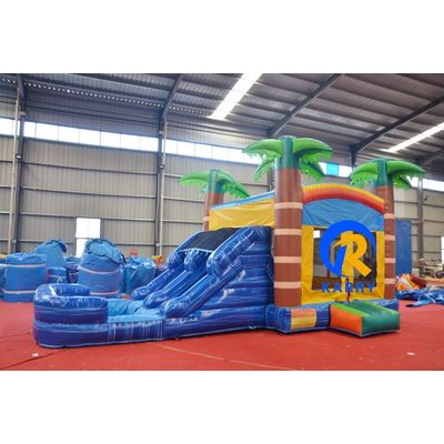 8x4m Casa de salto de palmera de coco inflable personalizada con deslizamiento y combinación de piscina