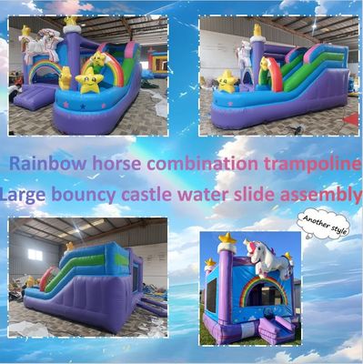 8-13 Años Rango de edad Casa de salto inflable con deslizamiento y diseño de caballo arco iris