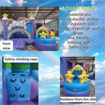 8-13 Años Rango de edad Casa de salto inflable con deslizamiento y diseño de caballo arco iris