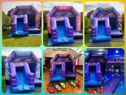 Castillo de salto para niños con diseño de toboganes e inflables
