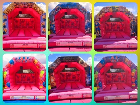 Castillo de salto para niños con diseño de toboganes e inflables