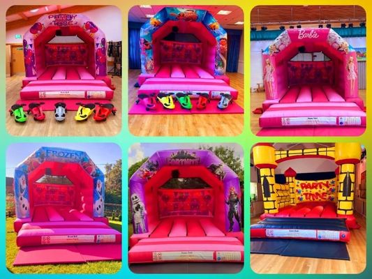 Castillo de salto para niños con diseño de toboganes e inflables