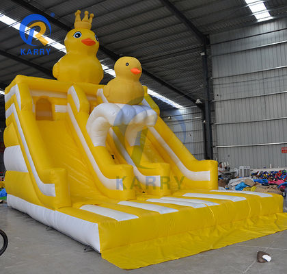 Unisexo tema del patito amarillo salto castillo doble toboganes para el parque infantil