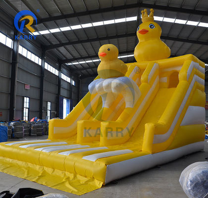 Unisexo tema del patito amarillo salto castillo doble toboganes para el parque infantil