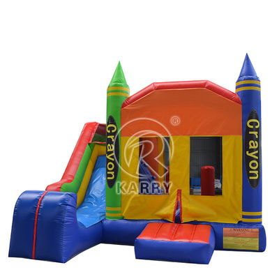 Casa de salto con lápiz de colores inflable equipada con soplador con deslizamiento lateral y diseño personalizable