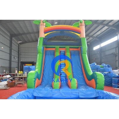 Combinación de castillo de salto de colores grandes con impresión digital de piscina y deslizamiento empinado
