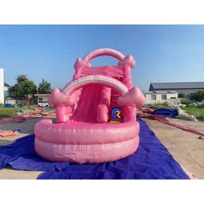 Unisex Mega Rosa tobogán de agua inflable con piscina de agua y casa de rebote Combinado todo en uno
